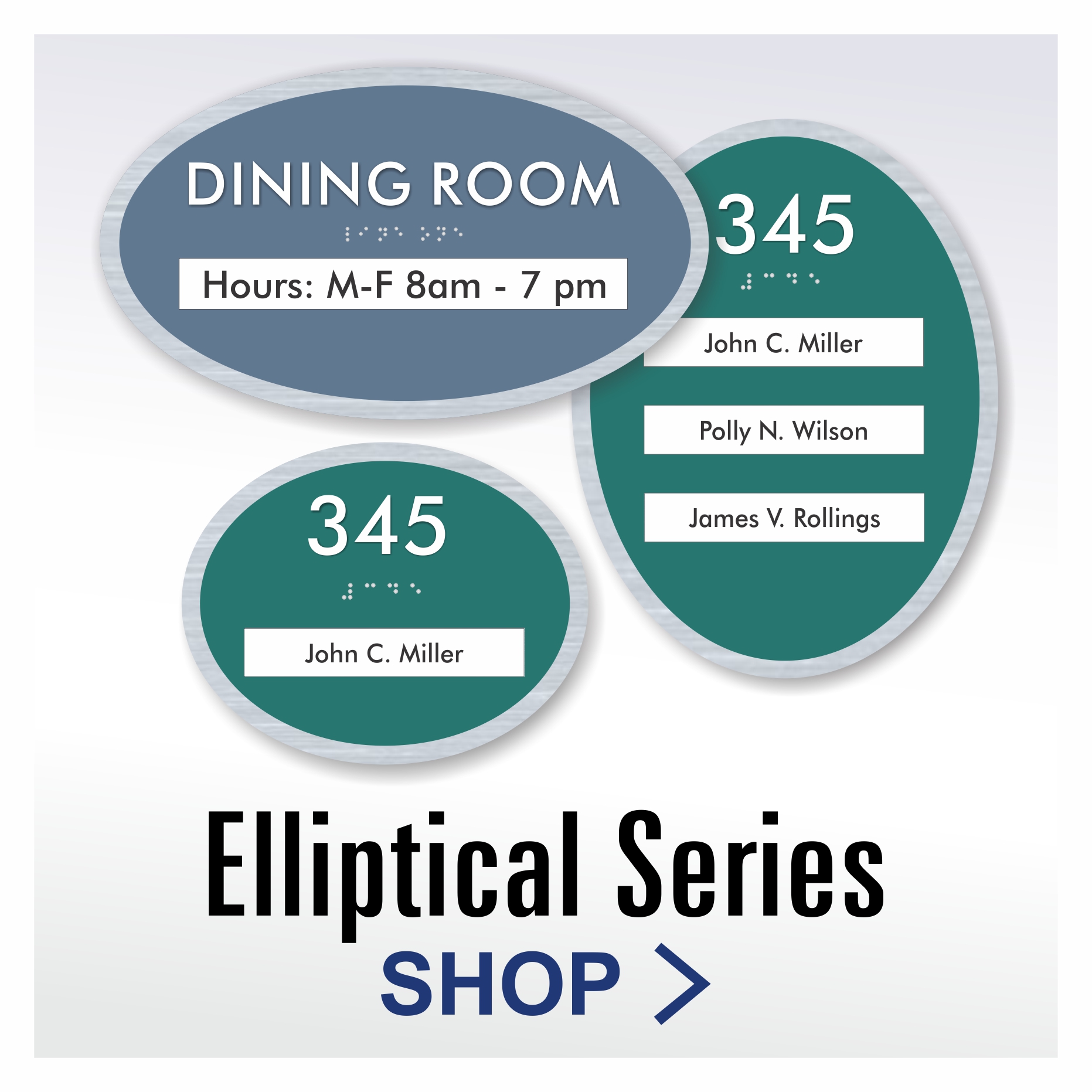 Elliptical Series tactile office window signs